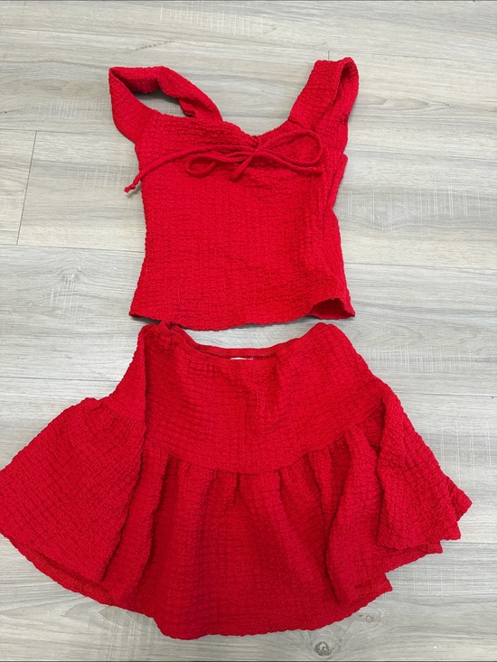 See You Monday Dresses & Skirts - See You Monday Red Textured Two-Piece Skirt Set